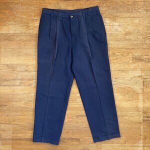 Vintage Mens Double Pleated Linen/Cotton Pants Size 34x29 90s Faded Navy Blue